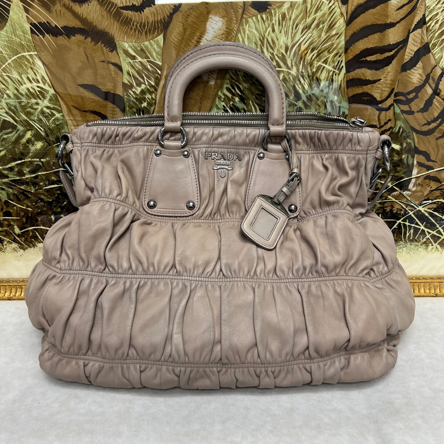 Prada Pleated Leather Crossbody Handbag