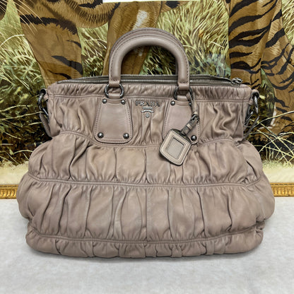 Prada Pleated Leather Crossbody Handbag