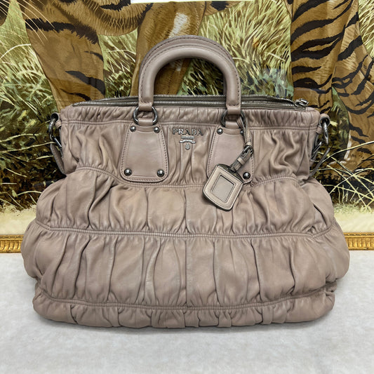 Prada Pleated Leather Crossbody Handbag