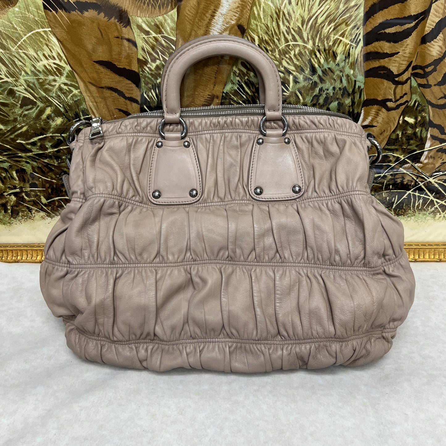 Prada Pleated Leather Crossbody Handbag