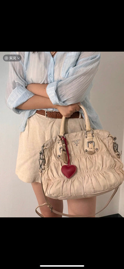 Prada Pleated Leather Crossbody Handbag