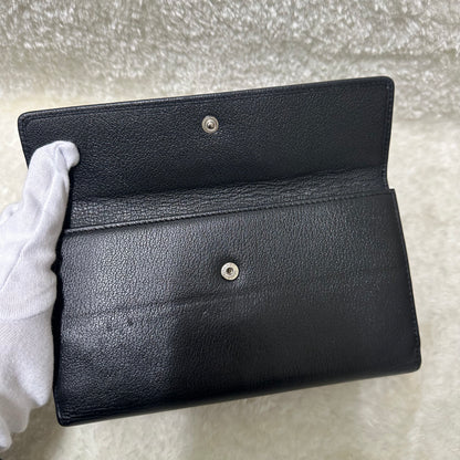CHANEL Black & Silver Camellia Long Wallet [Pre-Owned]