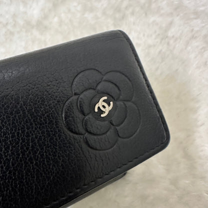 CHANEL Black & Silver Camellia Long Wallet [Pre-Owned]