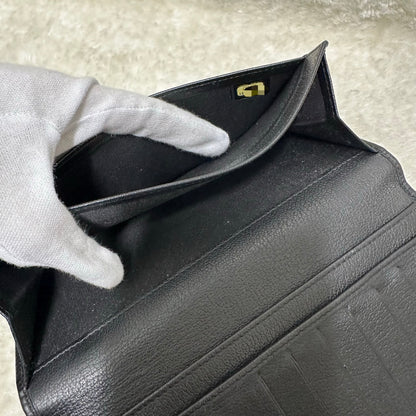 CHANEL Black & Silver Camellia Long Wallet [Pre-Owned]