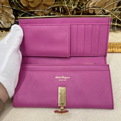 Ferragamo Pink Gancini Long Wallet [Pre-Owned]