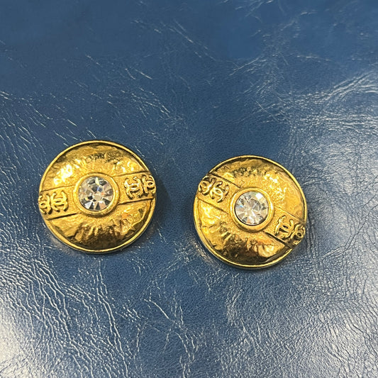 CHANEL Gold Round Buckle Clip-On Earrings [Pre-Owned]