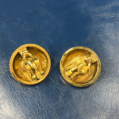 CHANEL Gold Round Buckle Clip-On Earrings [Pre-Owned]