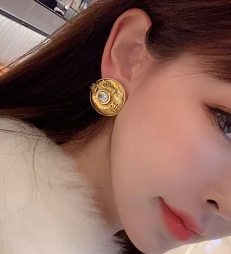 CHANEL Gold Round Buckle Clip-On Earrings [Pre-Owned]