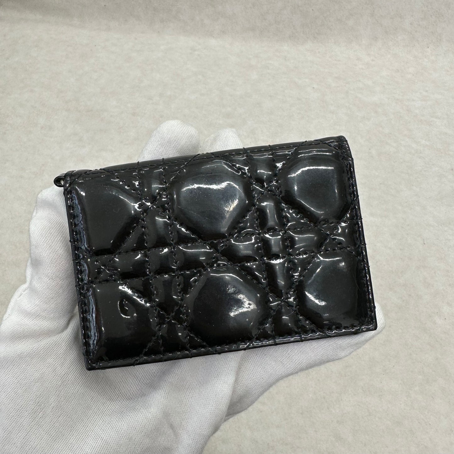 Dior Black Patent Leather Tri-Fold Card Holder [Pre-Owned]