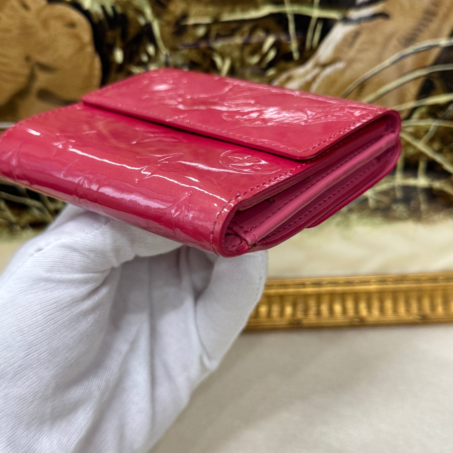 Louis Vuitton Pink Patent Leather Folded Wallet Card Holder [Pre-Owned]