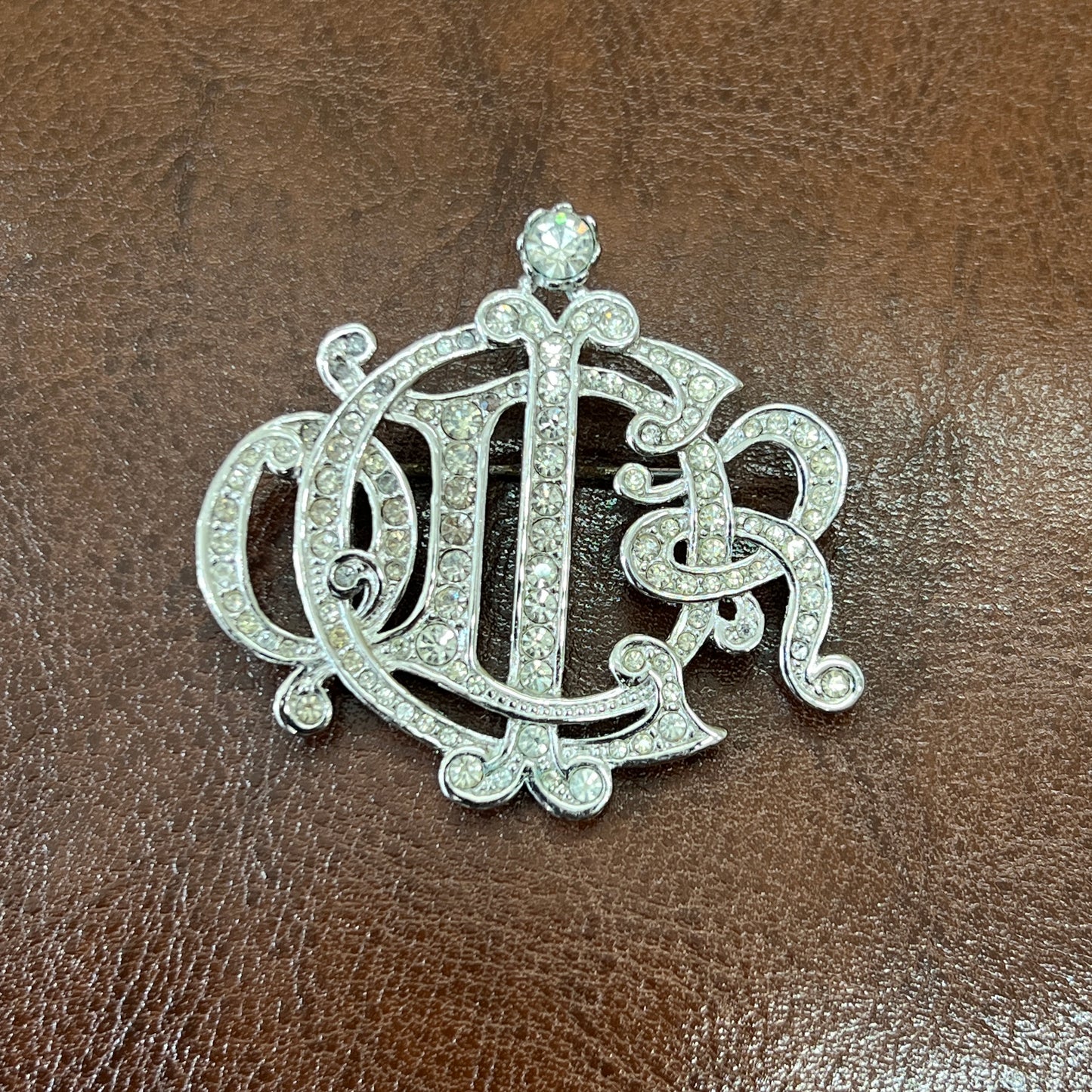 Dior Vintage Pumpkin Letter Logo Silver Rhinestone Brooch [pre-owned]