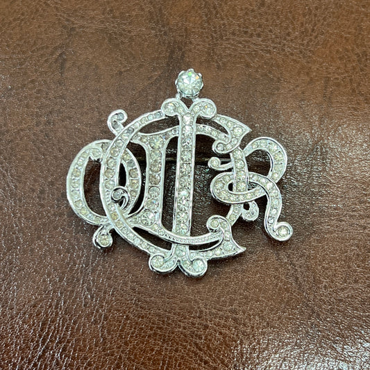 Dior Vintage Pumpkin Letter Logo Silver Rhinestone Brooch [pre-owned]