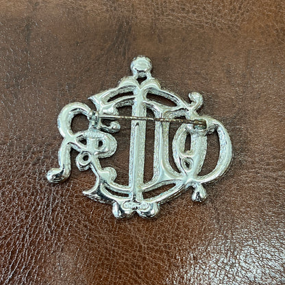 Dior Vintage Pumpkin Letter Logo Silver Rhinestone Brooch [pre-owned]