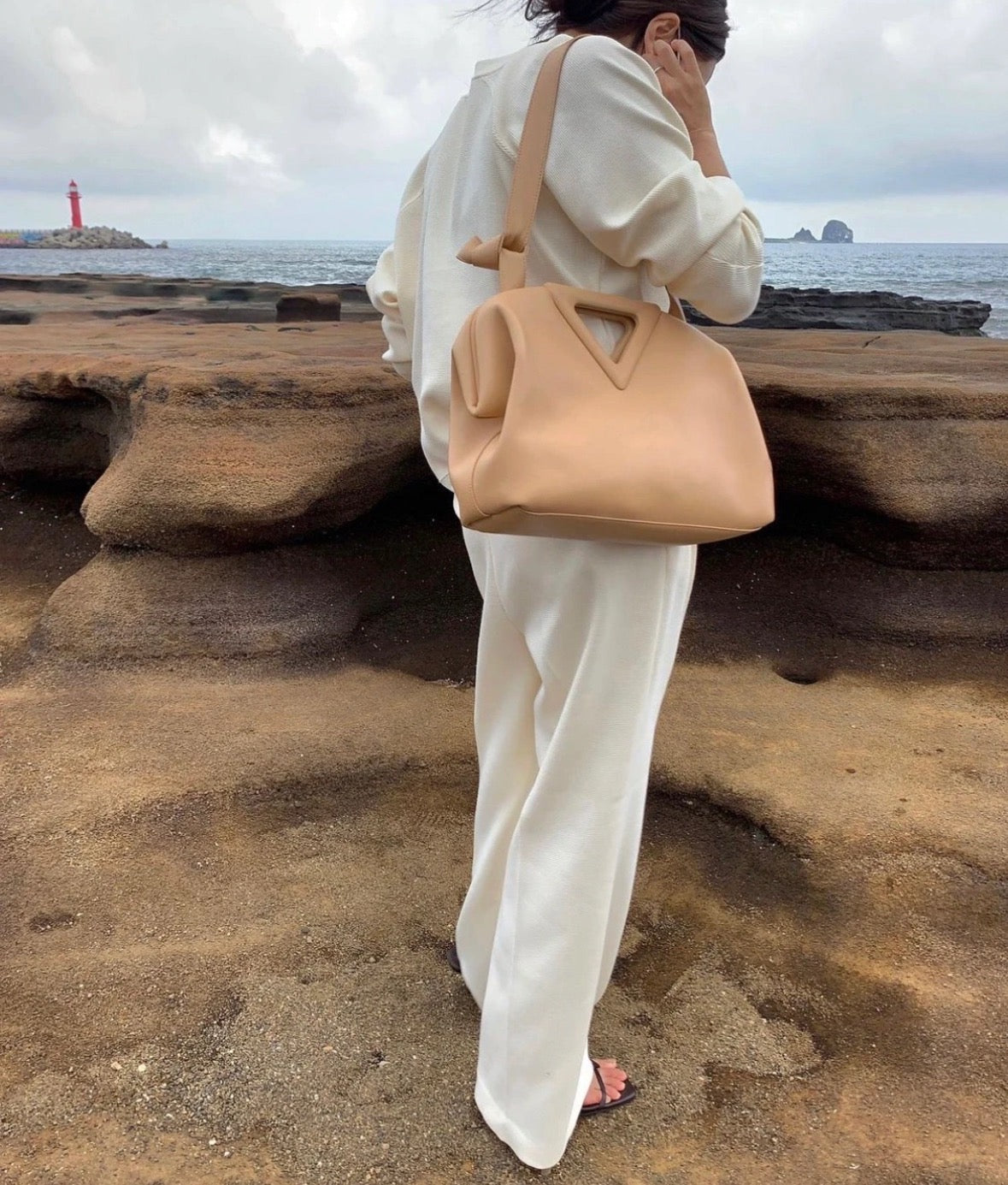 Bottega Veneta Point Latte Crossbody Bag [Pre-Owned]