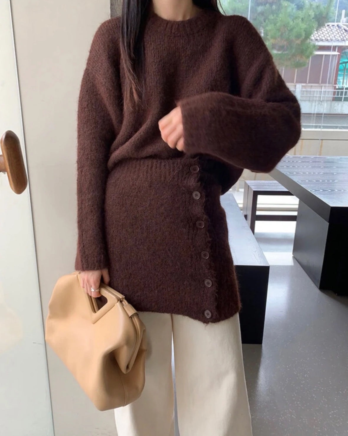 Bottega Veneta Point Latte Crossbody Bag [Pre-Owned]