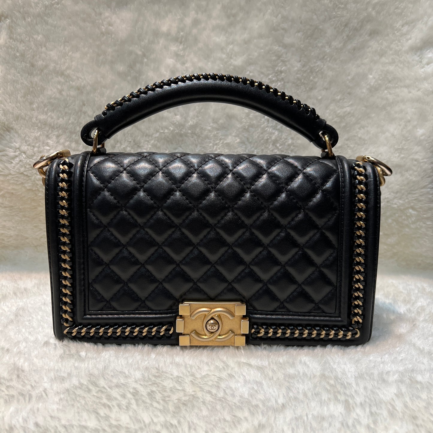 Chanel Classic Black and Gold Handle Le Boy Bag [pre-owned]