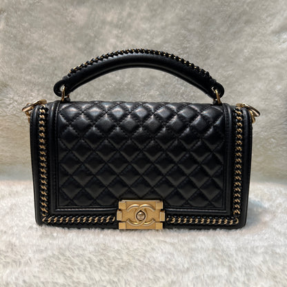 Chanel Classic Black and Gold Handle Le Boy Bag [pre-owned]