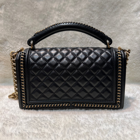 Chanel Classic Black and Gold Handle Le Boy Bag [pre-owned]
