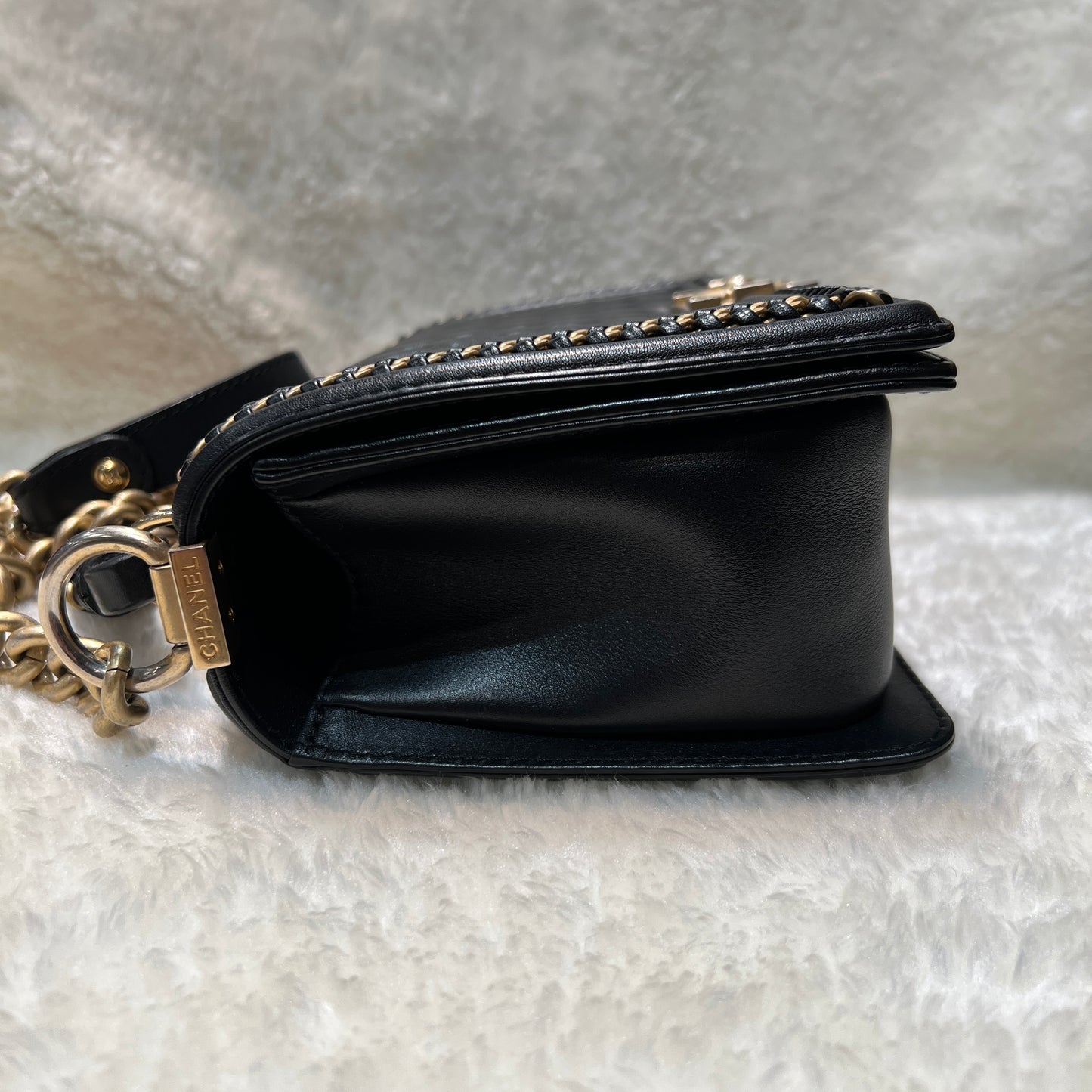 Chanel Classic Black and Gold Handle Le Boy Bag [pre-owned]