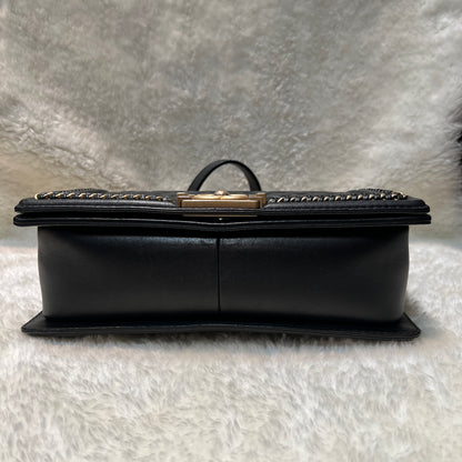 Chanel Classic Black and Gold Handle Le Boy Bag [pre-owned]