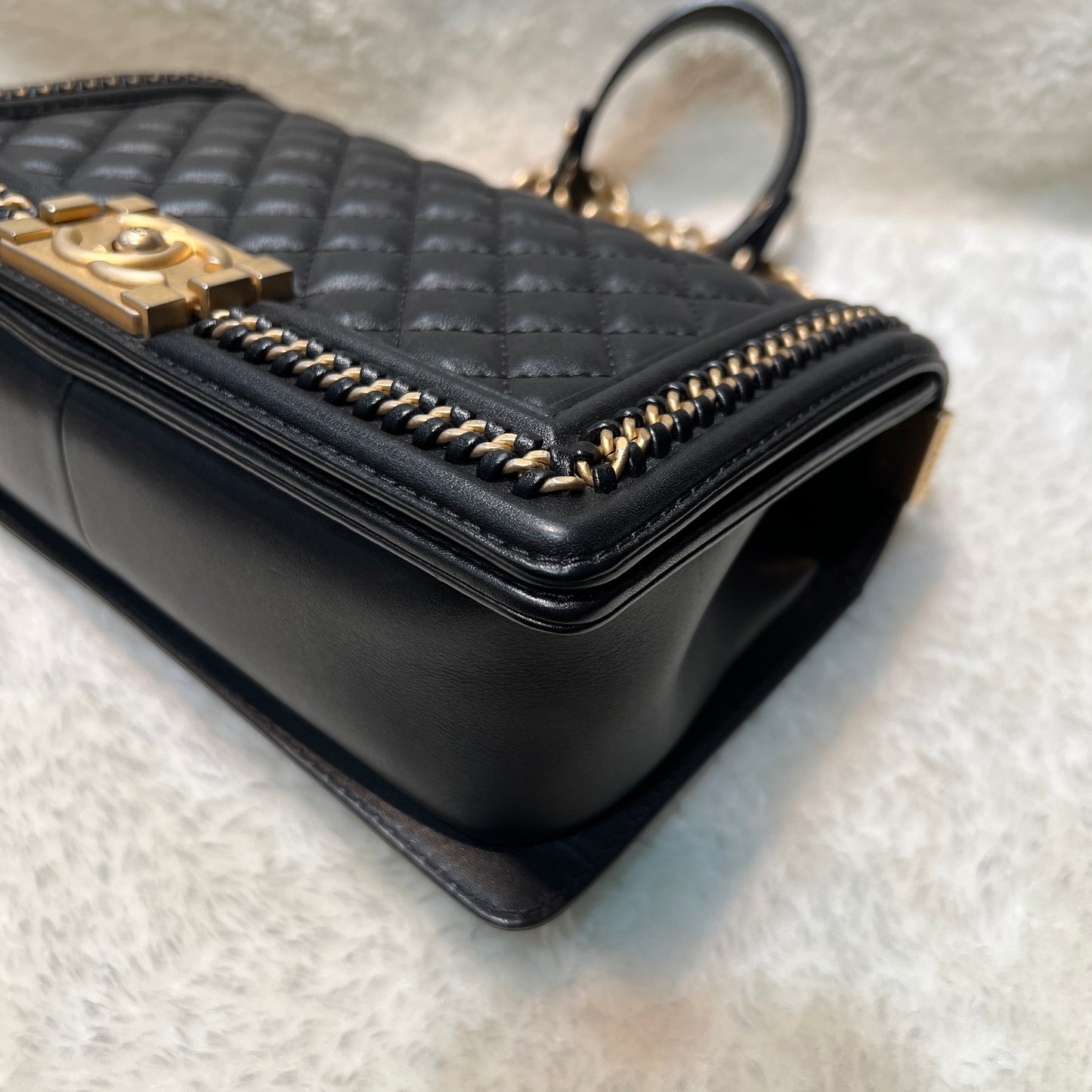Chanel Classic Black and Gold Handle Le Boy Bag [pre-owned]