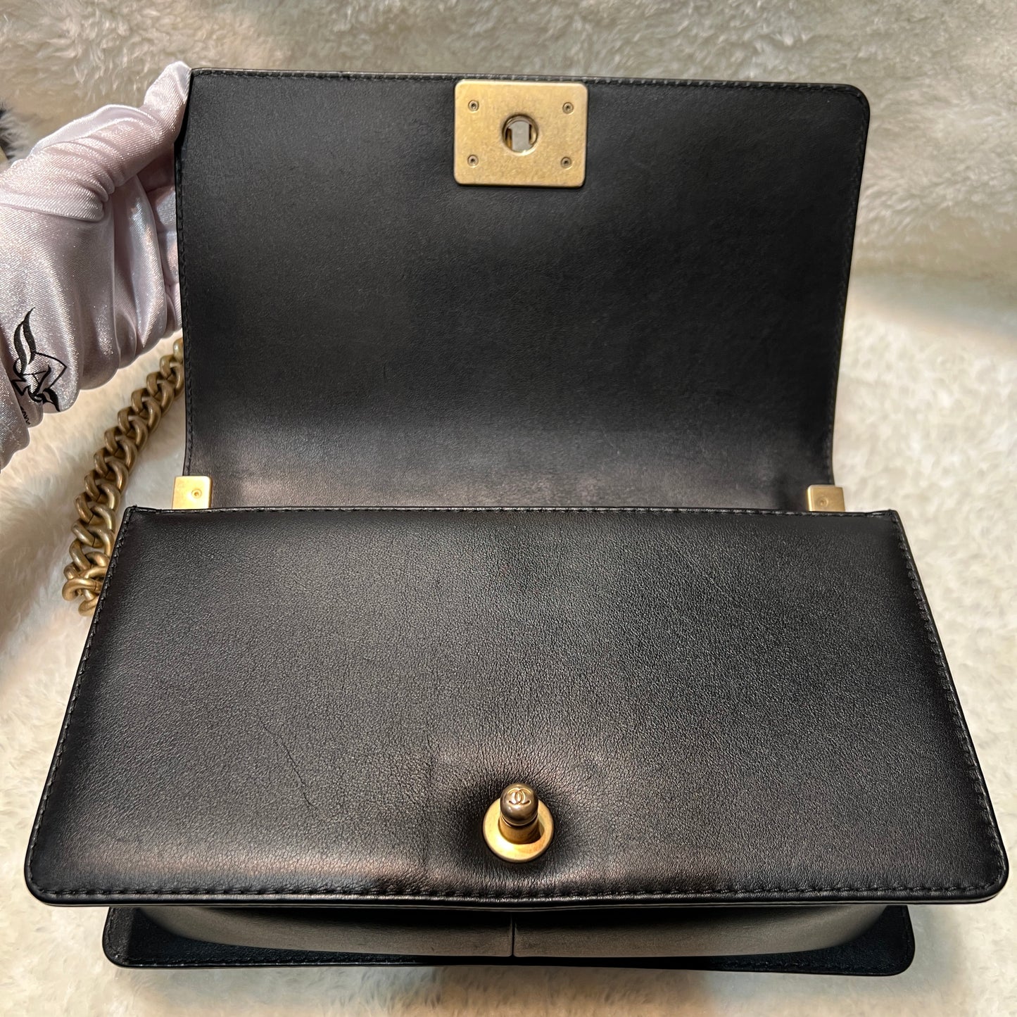 Chanel Classic Black and Gold Handle Le Boy Bag [pre-owned]