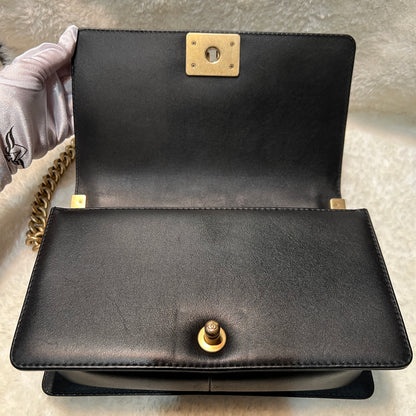Chanel Classic Black and Gold Handle Le Boy Bag [pre-owned]