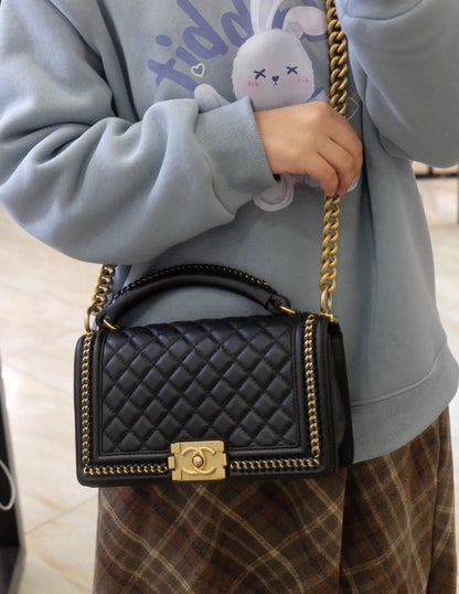 Chanel Classic Black and Gold Handle Le Boy Bag [pre-owned]