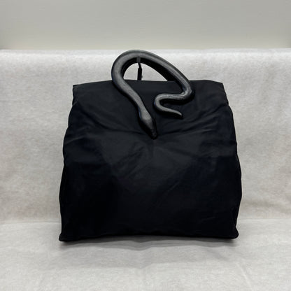 Prada Black & Gold Snake Handle Nylon Tote Bag [Pre-Owned]
