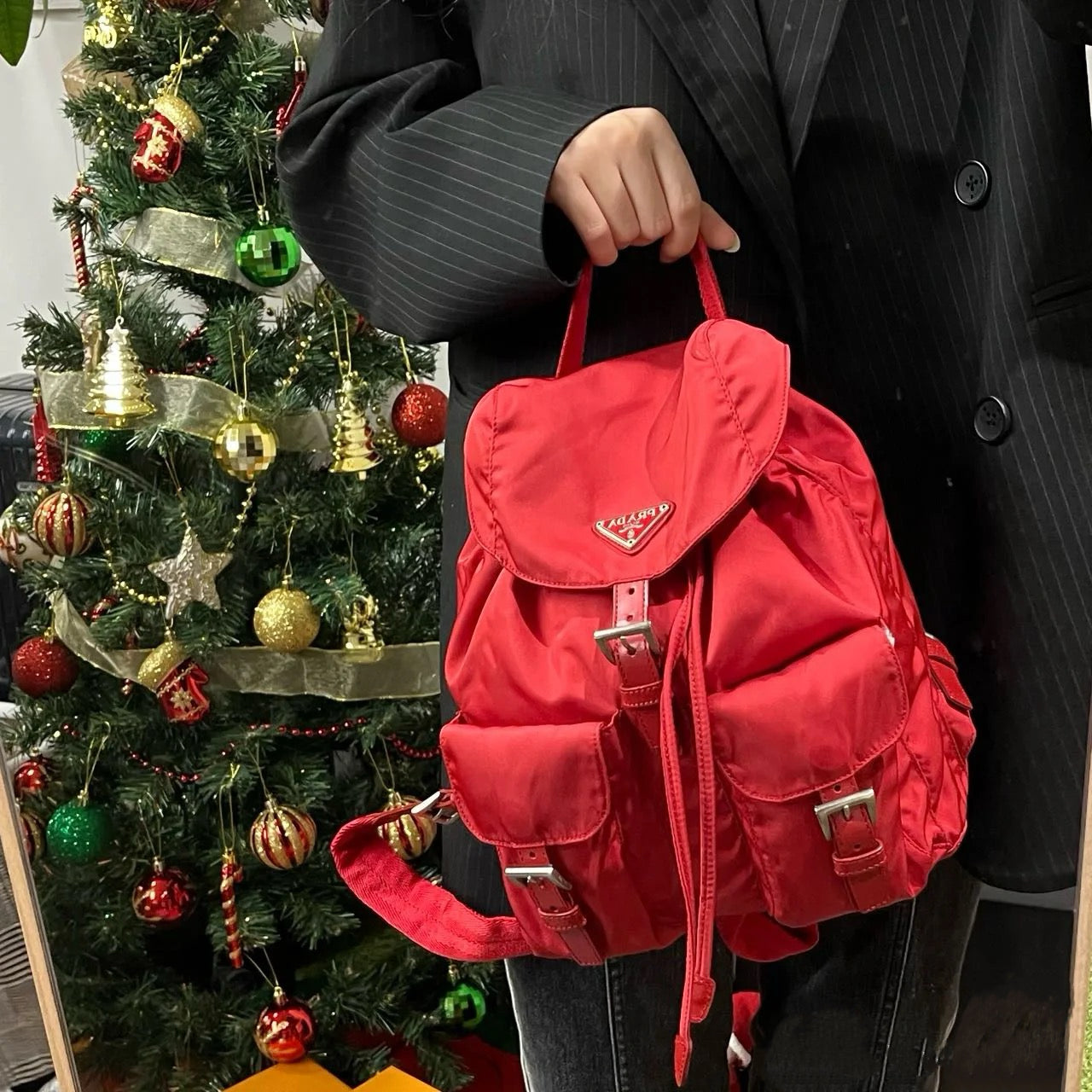 PRADA レッド ナイロン バックパック【中古】