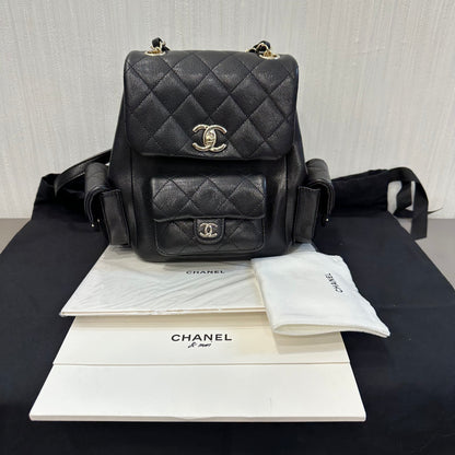 CHANEL Caviar Leather Black & Gold Duma Backpack [Pre-Owned]