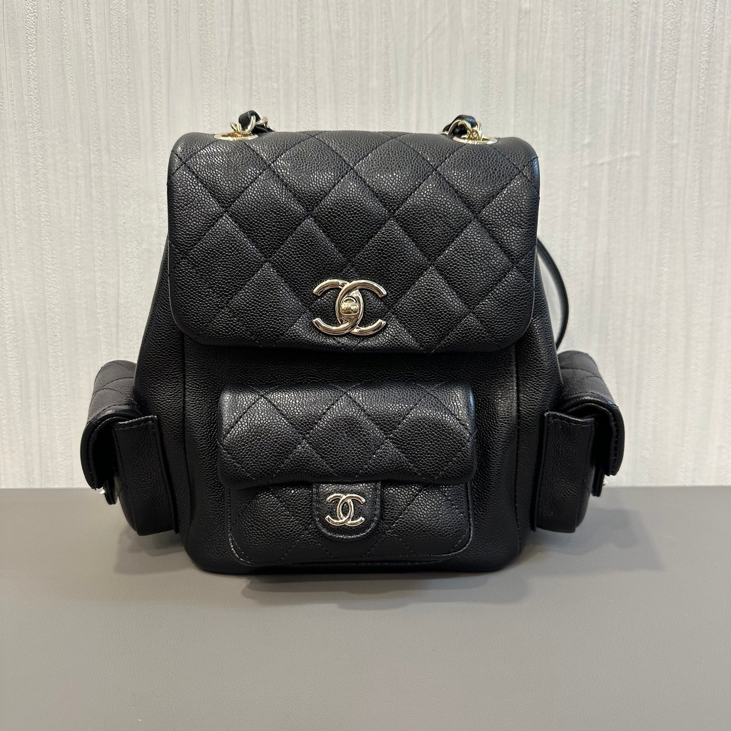 CHANEL Caviar Leather Black & Gold Duma Backpack [Pre-Owned]
