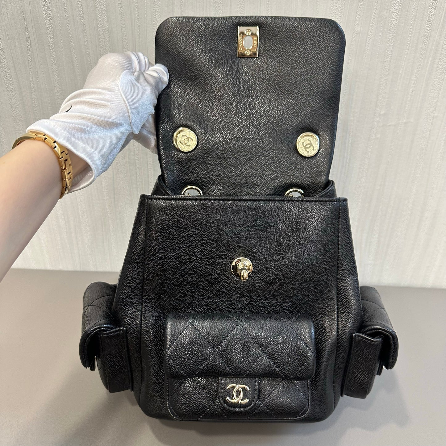 CHANEL Caviar Leather Black & Gold Duma Backpack [Pre-Owned]