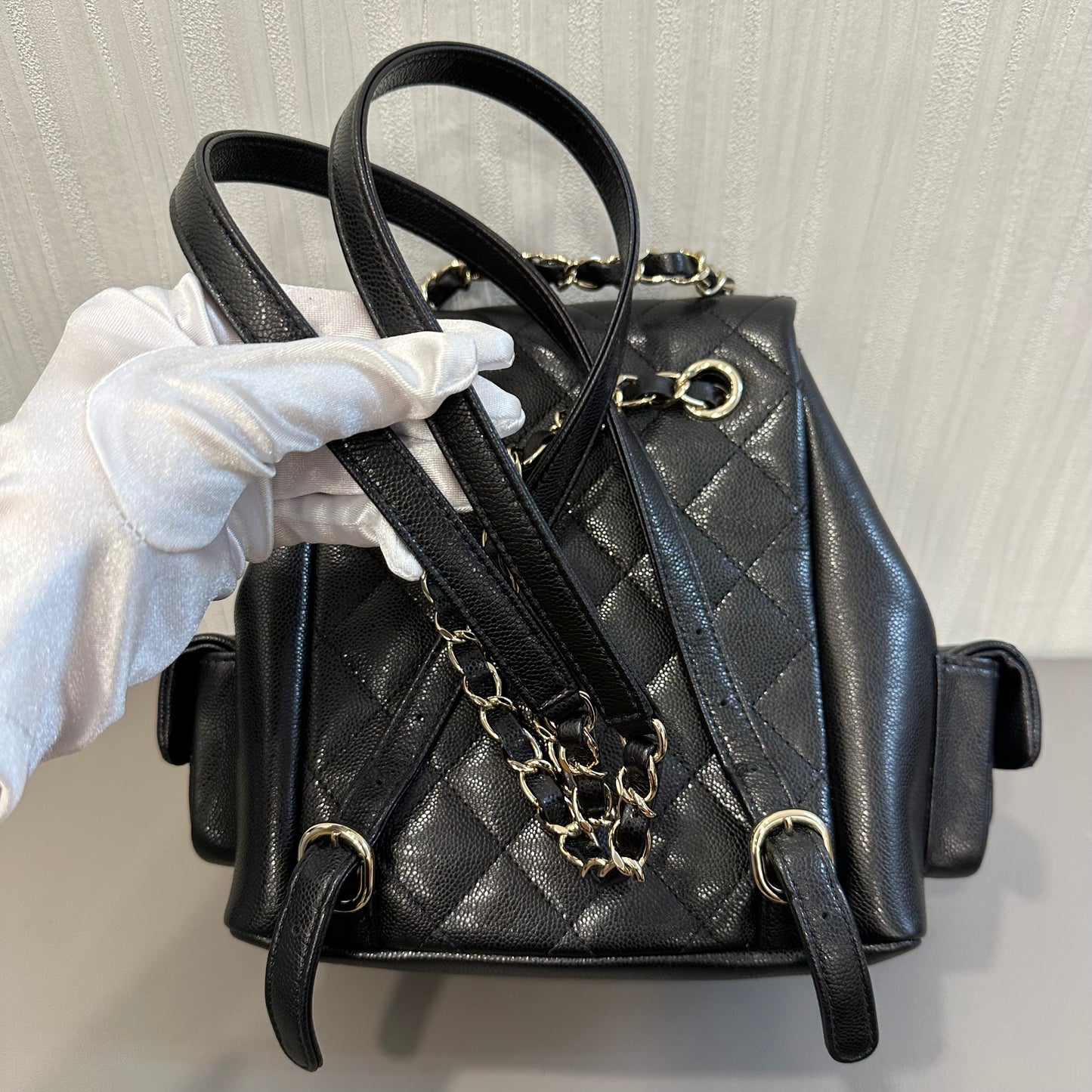 CHANEL Caviar Leather Black & Gold Duma Backpack [Pre-Owned]