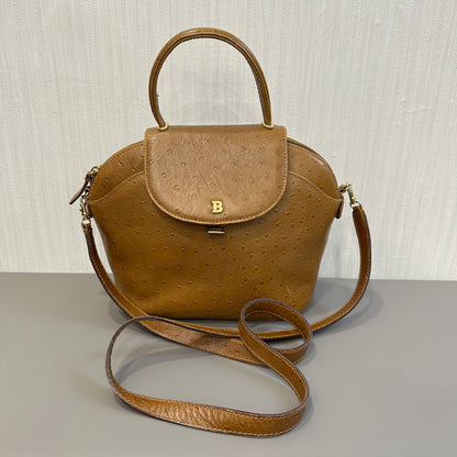 BALLY Caramel Ostrich Leather Shoulder Bag [Pre-Owned]