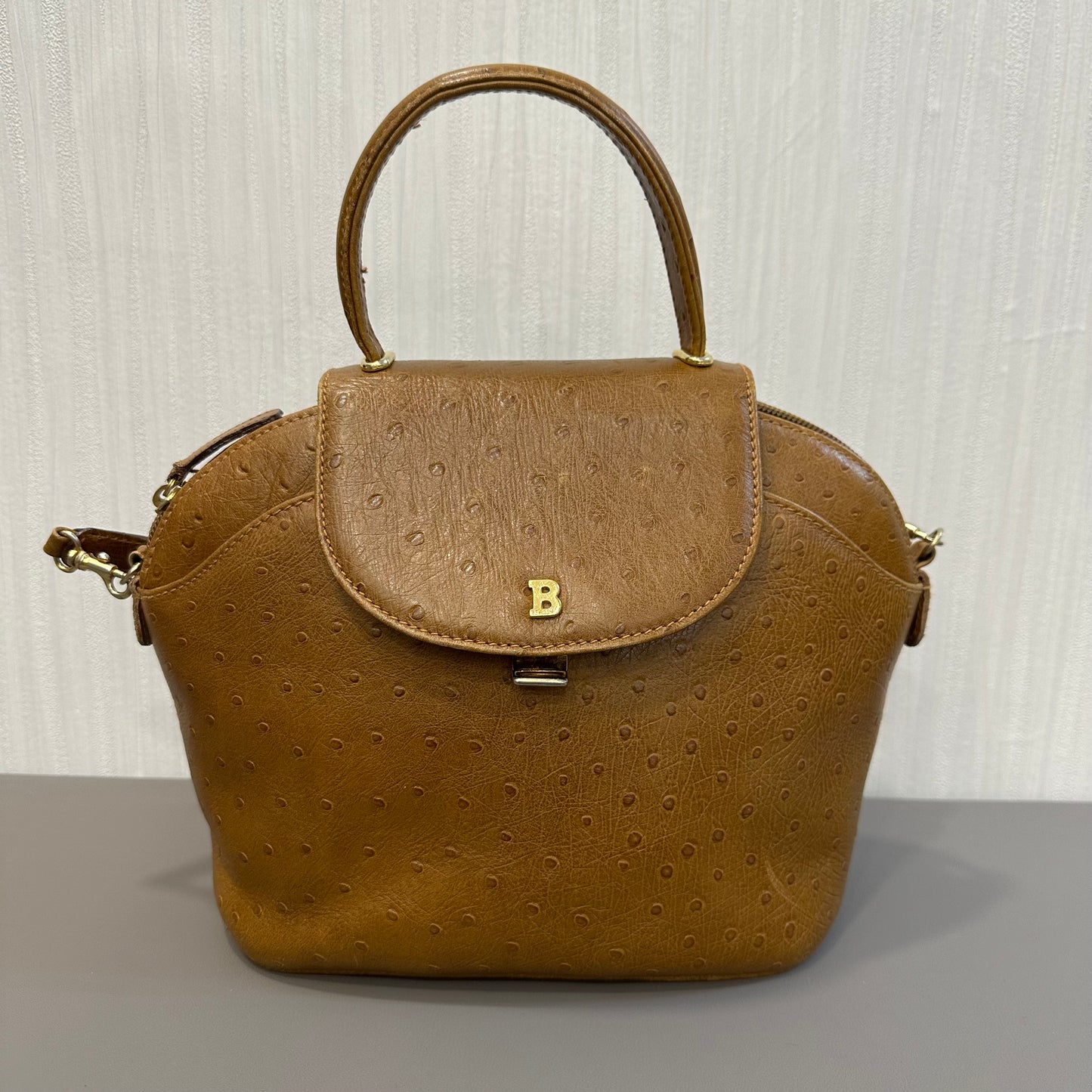 BALLY Caramel Ostrich Leather Shoulder Bag [Pre-Owned]