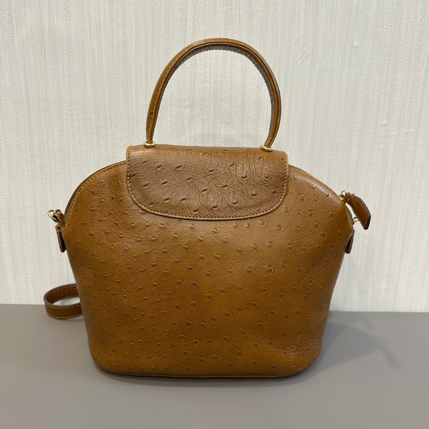 BALLY Caramel Ostrich Leather Shoulder Bag [Pre-Owned]