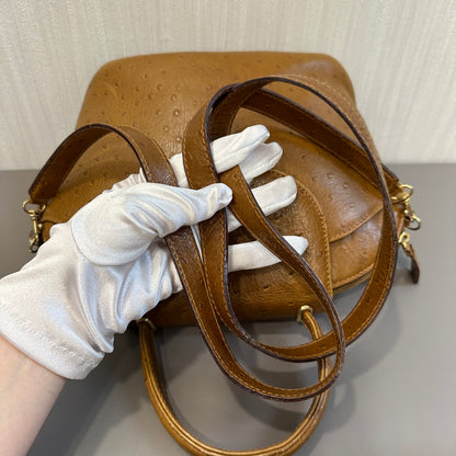BALLY Caramel Ostrich Leather Shoulder Bag [Pre-Owned]