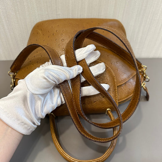BALLY Caramel Ostrich Leather Shoulder Bag [Pre-Owned]