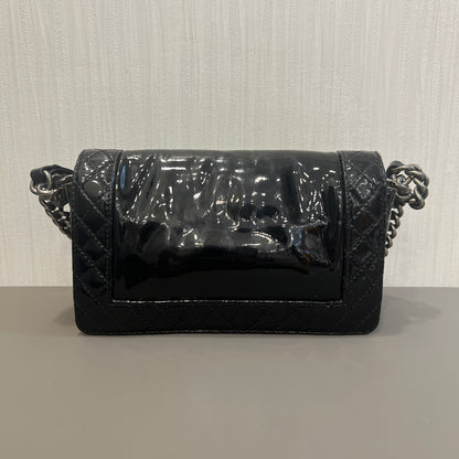 CHANEL Black & Silver Le Boy Patent Leather Bag [Pre-Owned]