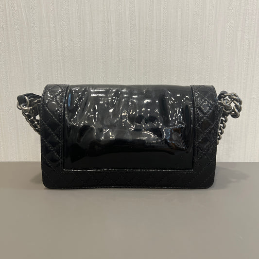 CHANEL Black & Silver Le Boy Patent Leather Bag [Pre-Owned]
