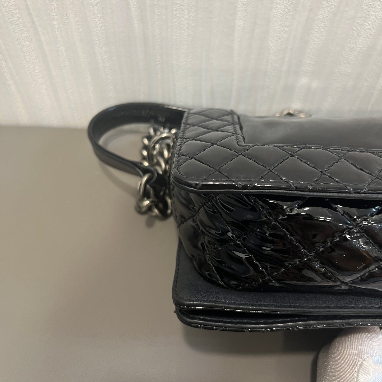 CHANEL Black & Silver Le Boy Patent Leather Bag [Pre-Owned]