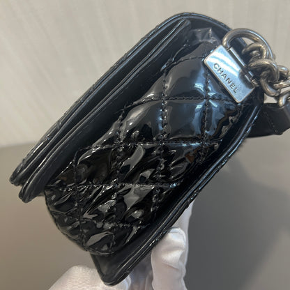 CHANEL Black & Silver Le Boy Patent Leather Bag [Pre-Owned]