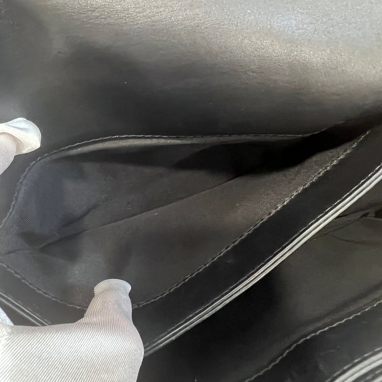 CHANEL Black & Silver Le Boy Patent Leather Bag [Pre-Owned]