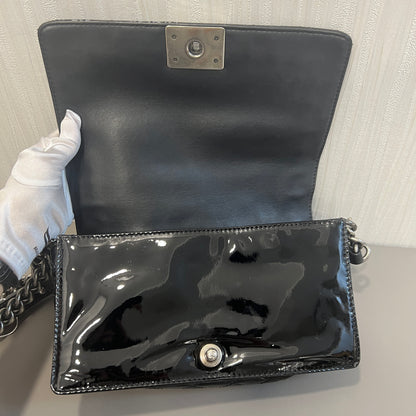 CHANEL Black & Silver Le Boy Patent Leather Bag [Pre-Owned]