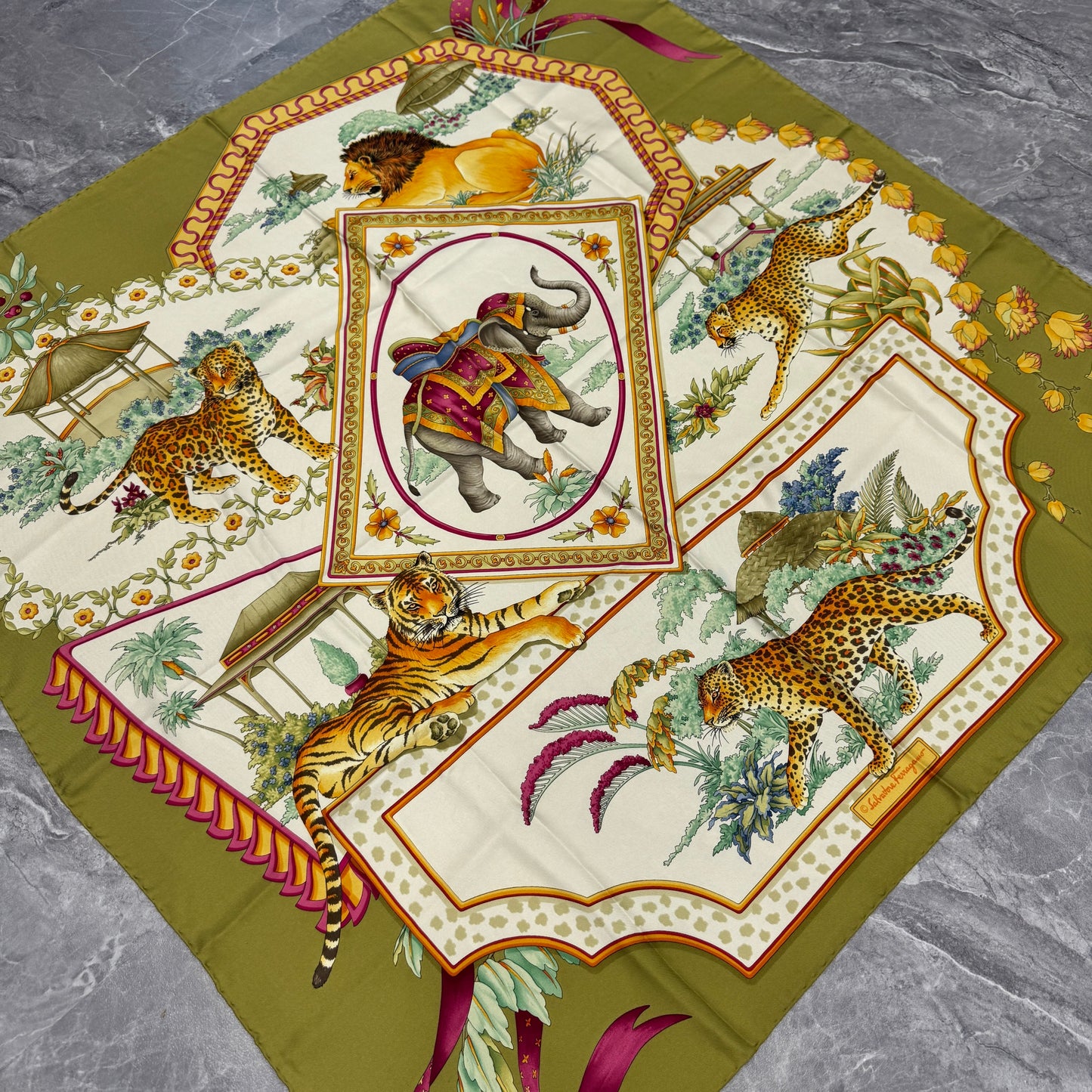 Ferragamo Rare Animal Print Silk Scarf [Pre-Owned]