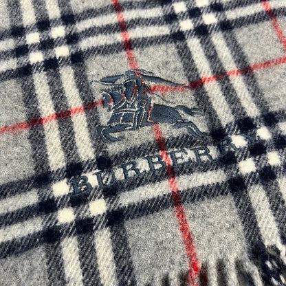 BURBERRY Gray Checked Equestrian Knight Wool Shawl [Pre-Owned]