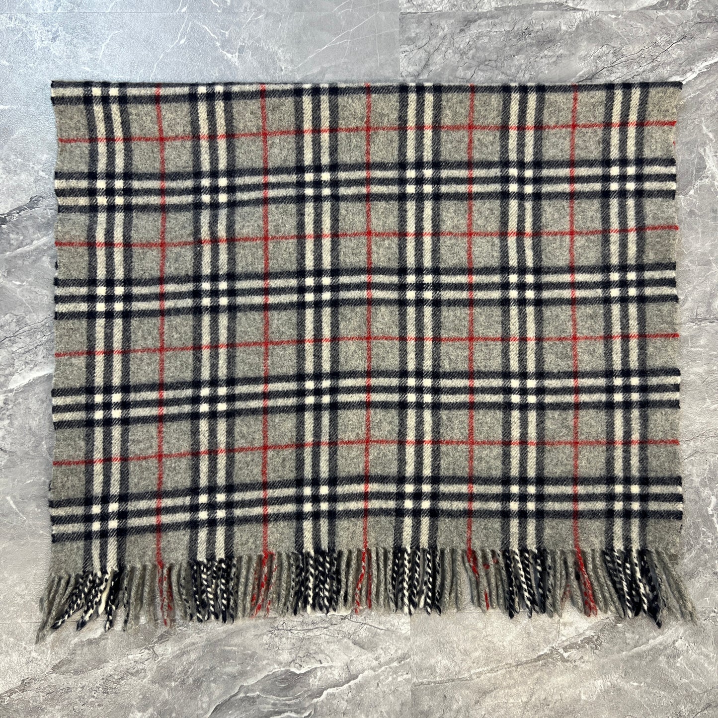 BURBERRY Gray Checked Equestrian Knight Wool Shawl [Pre-Owned]