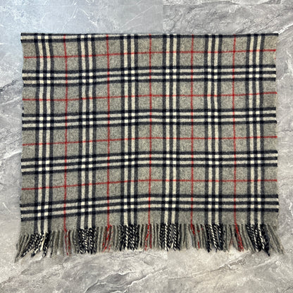 BURBERRY Gray Checked Equestrian Knight Wool Shawl [Pre-Owned]