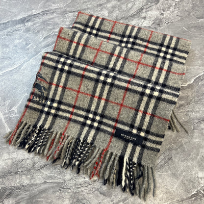 BURBERRY Gray Checked Equestrian Knight Wool Shawl [Pre-Owned]